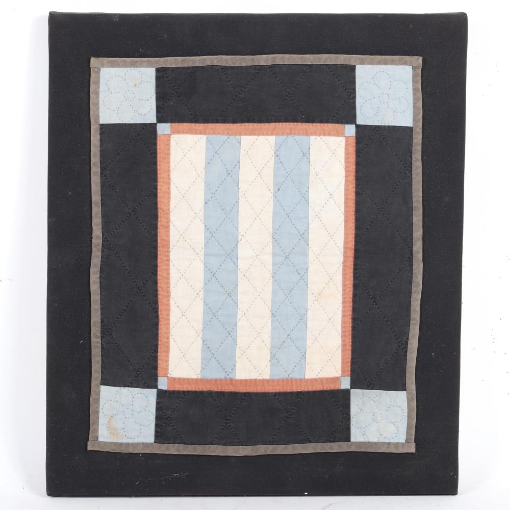 Appraisal: VINTAGE AMISH DOLL QUILT WITH GEOMETRIC STRIPED DESIGN AND CROSS