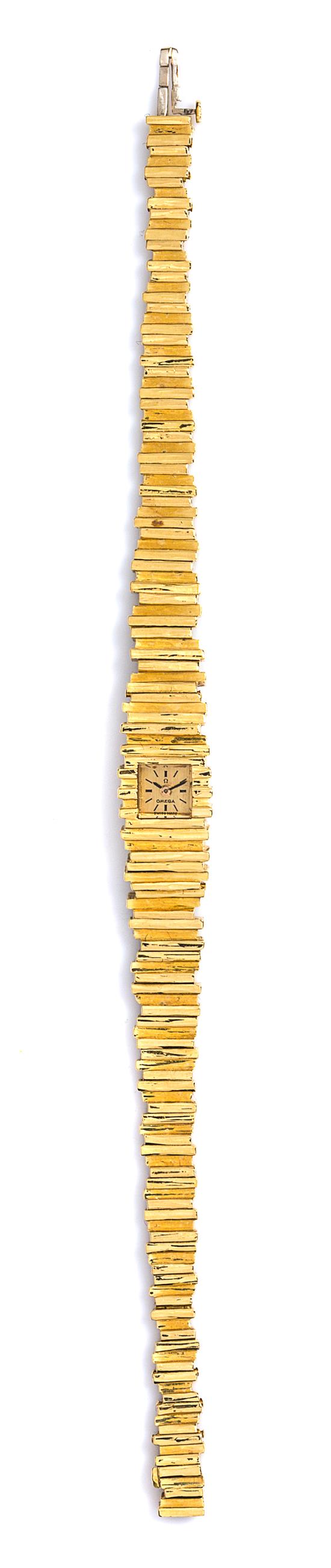 Appraisal: Sale Lot An Karat Yellow Gold Wristwatch Omega matte champagne