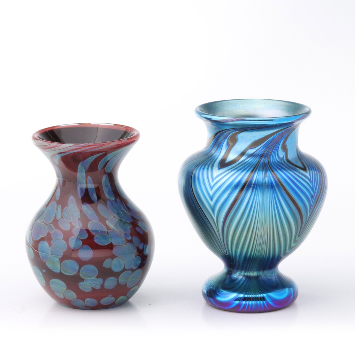 Appraisal: TWO ORIENT AND FLUME ART GLASS CABINET VASES An Orient