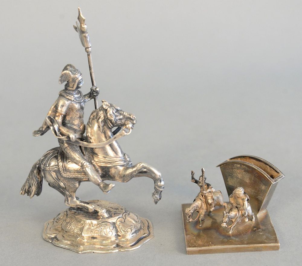 Appraisal: Two silver figures to include rider on horseback ht wearing