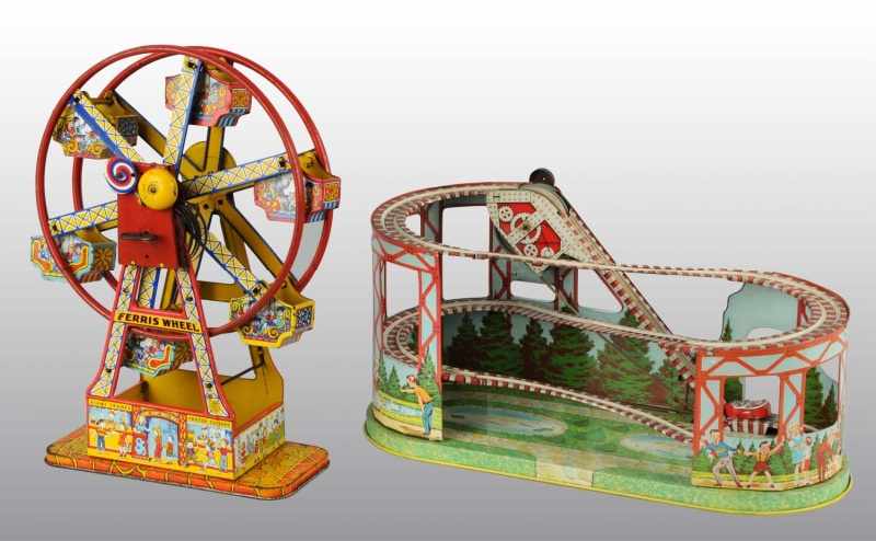 Appraisal: Lot of Tin Chein Amusement Ride Toys Description American Working