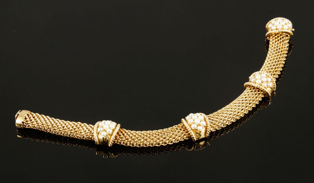 Appraisal: - K Gold and Seed Pearl Bracelet K yellow gold