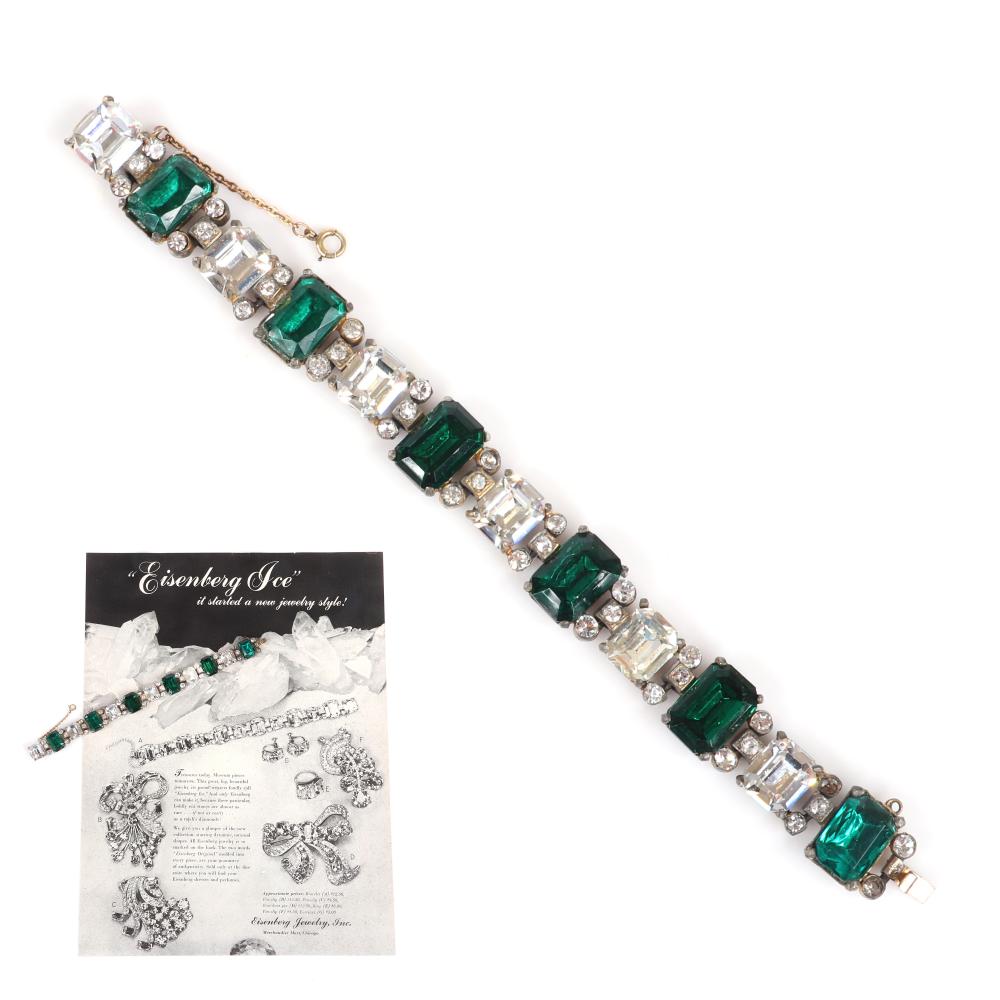 Appraisal: EISENBERG ORIGINAL CRYSTAL BRACELET WITH GOLD POT METAL EMERALD-CUT CLEAR