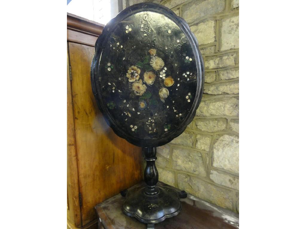 Appraisal: A Victorian papier-mache and mother-of-pearl inlaid tilt top occasional table