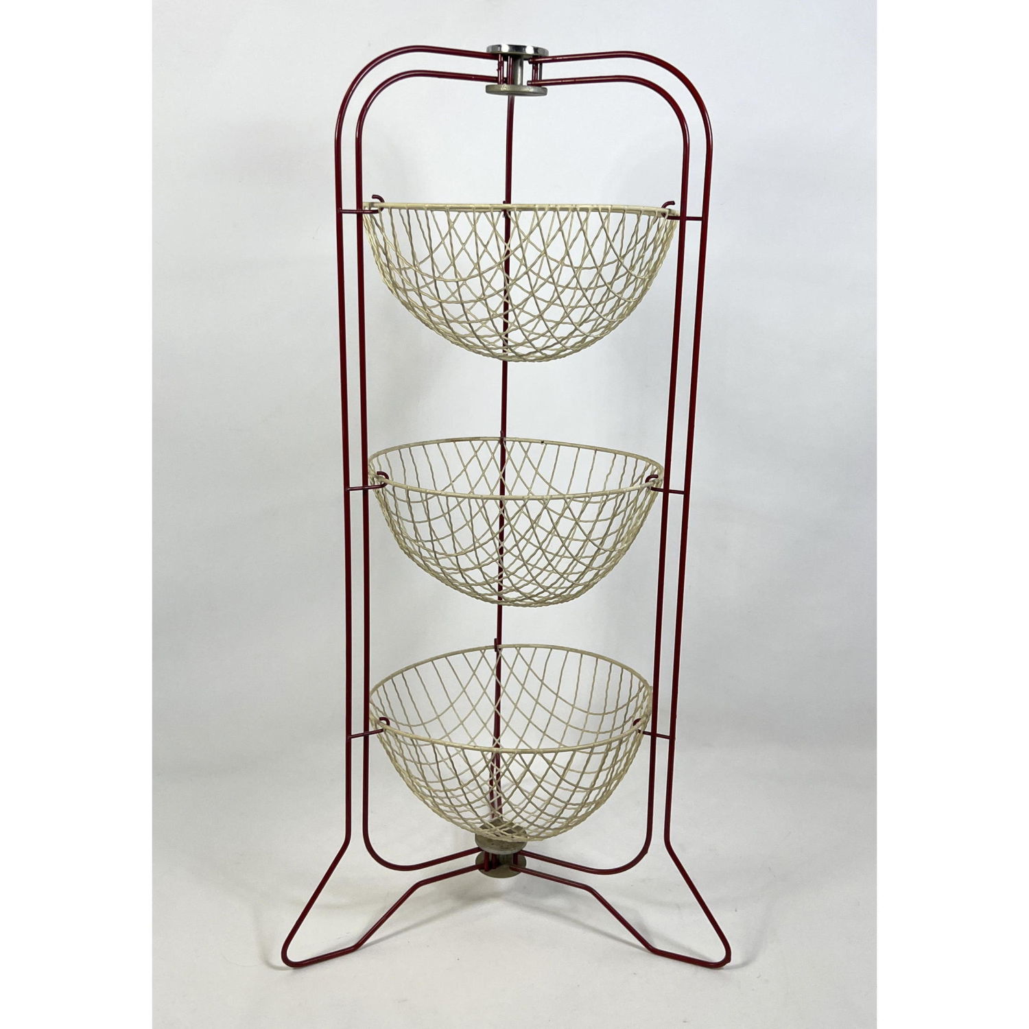 Appraisal: PRESTIGE England Red Metal Stand with Three Wire Baskets Marked