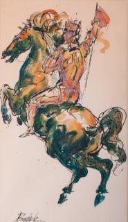 Appraisal: Charles Burdick Knight on Horse Ink Watercolor Charles Burdick American