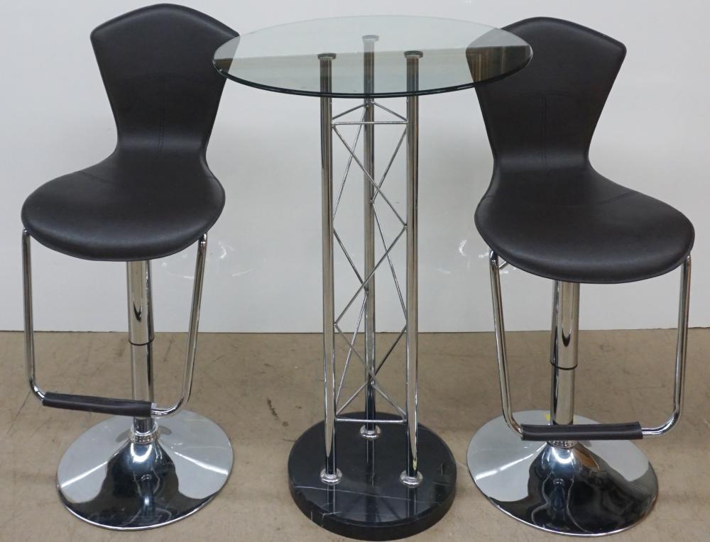 Appraisal: Modern Chrome Plated Black Marble and Glass Top Bistro Table