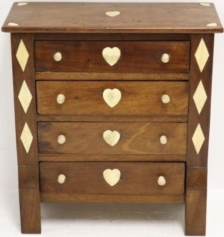 Appraisal: LATE TH C WALNUT MINIATURE DRAWER CHEST WITHLATER WHALEBONE INLAID