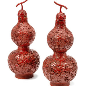 Appraisal: A Pair of Chinese Export Carved Red Lacquer Double Gourd