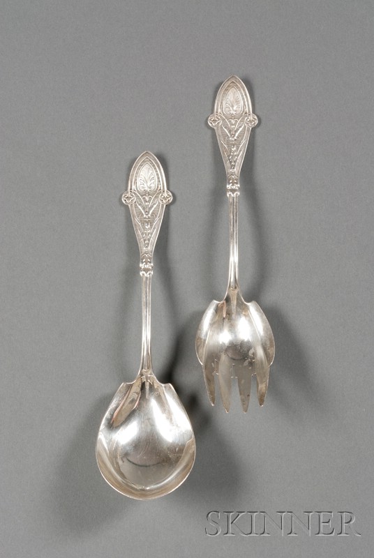 Appraisal: Pair of Tiffany Co Sterling Italian Pattern Salad Servers c