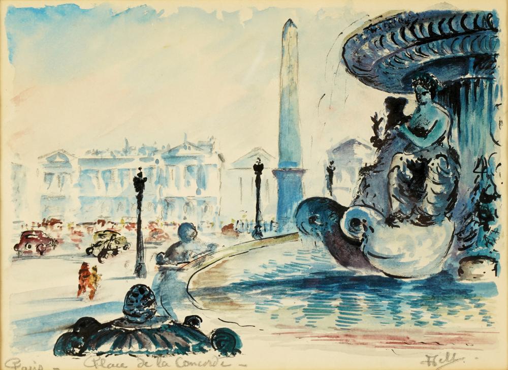 Appraisal: TH CENTURY PARIS- PLACE DE LA CONCORDEsink and watercolor on