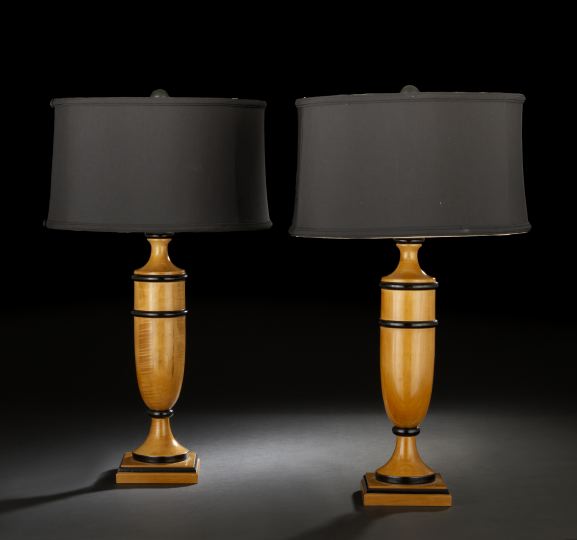 Appraisal: Attractive Pair of Northern European Maple Table Lamps turned and