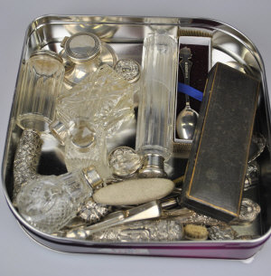 Appraisal: Various silver-mounted scent bottles and toilet jars capstan inkwell flatware