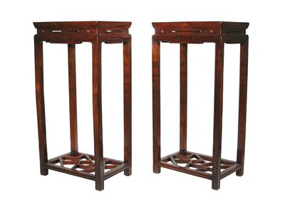 Appraisal: A pair of Chinese rectangular tall jumu elmwood plant stands