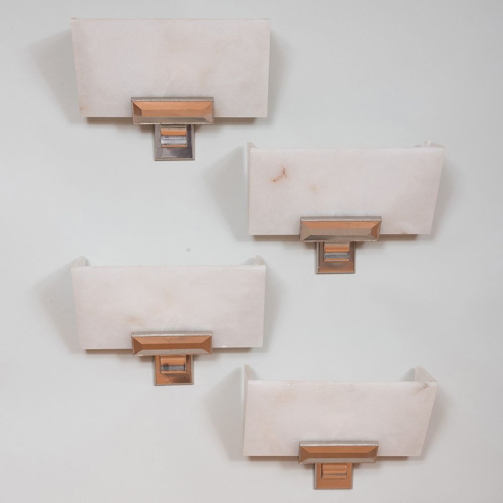 Appraisal: Set of Four Modern Alabaster and Gilt-Metal Sconces x x