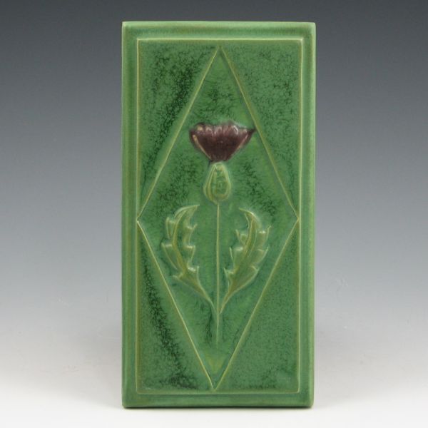 Appraisal: Prairie Art Pottery thistle tile in Arts Crafts matte green