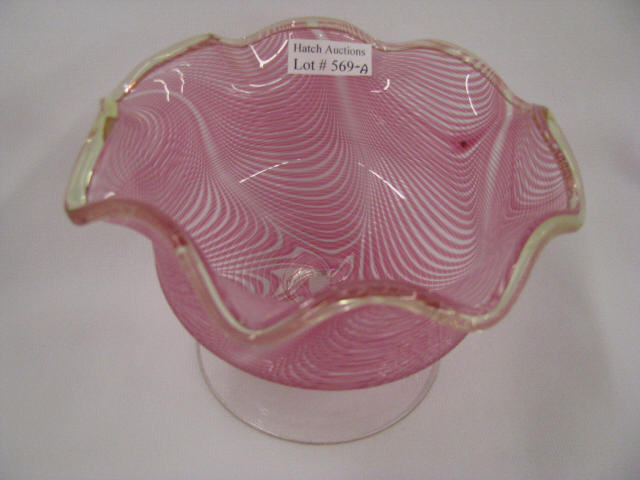 Appraisal: Nailsea Style Pink Threaded Art Glass Compote tall diameter excellent