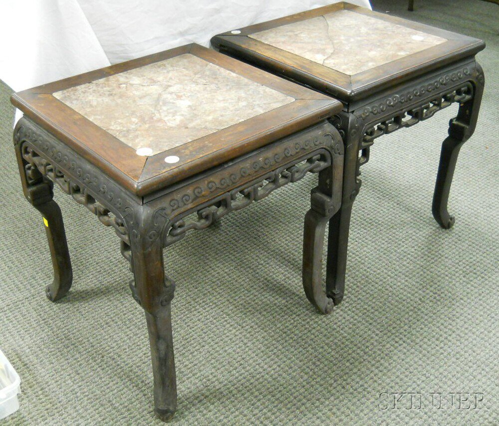 Appraisal: Pair of Marble-top Stands China th th century each with