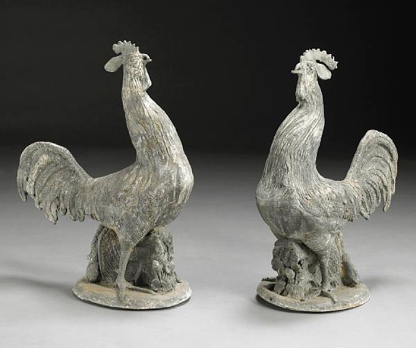 Appraisal: A pair of Continental lead garden figures of roosters mid