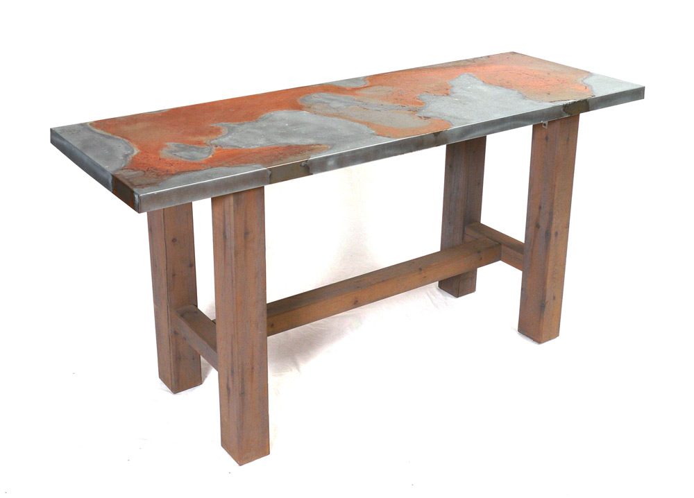 Appraisal: MODERN WOOD METAL HALL TABLE Steel clad top with free