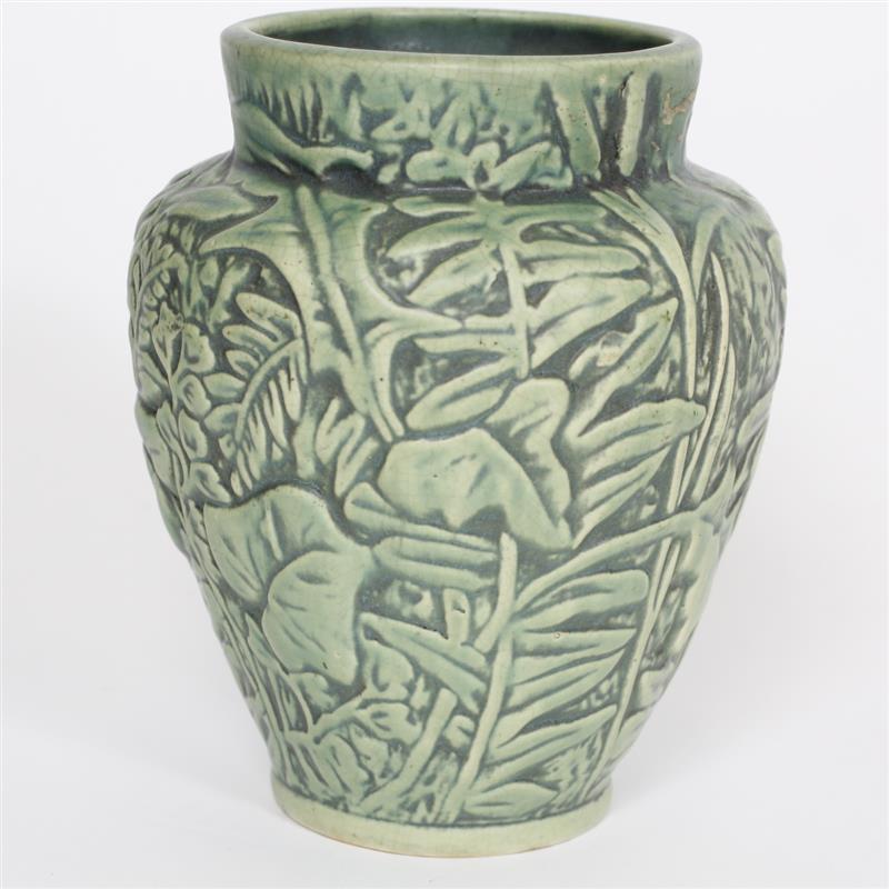 Appraisal: Weller Art Pottery Vase with matte green Fern pattern H