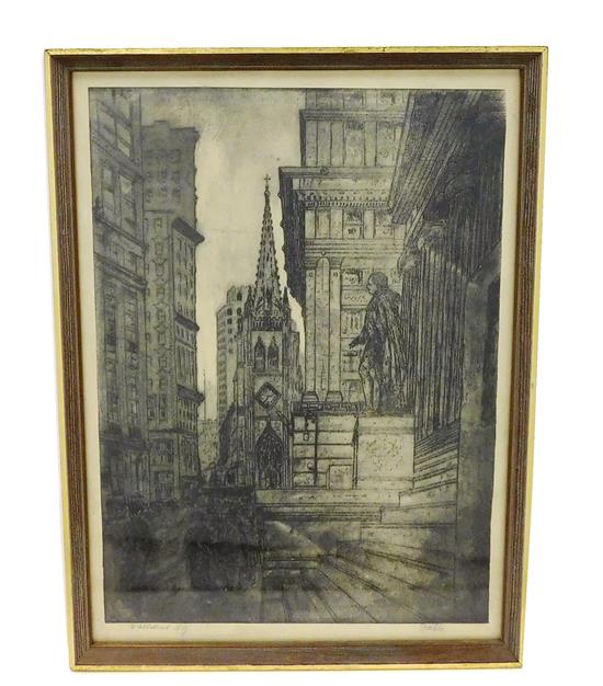 Appraisal: Leon Louis Dolice Austrian-American - Wall Street NY etching depicting