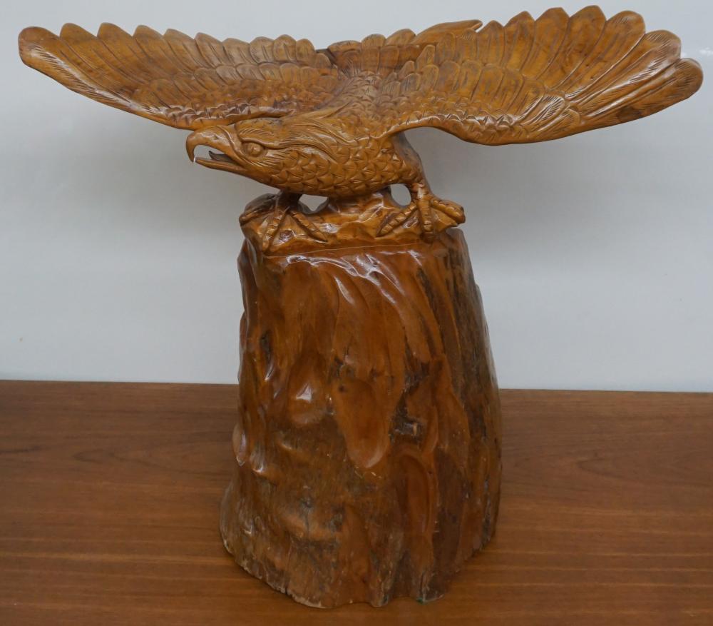 Appraisal: CARVED WOOD FIGURE OF A PERCHED EAGLE H IN CM