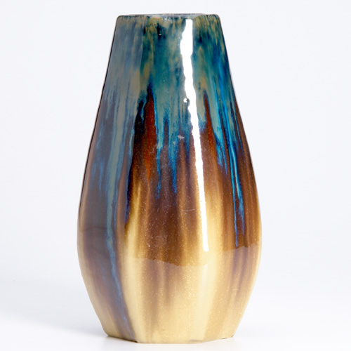 Appraisal: FULPER Faceted vase covered in khaki green cobalt and Cat's