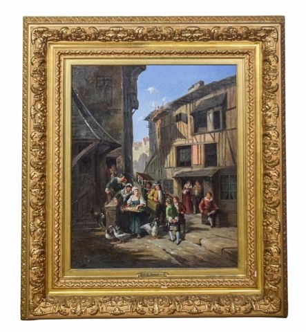 Appraisal: Carlo Rossi Oil on Canvas Village Scene Carlo Rossi Italian