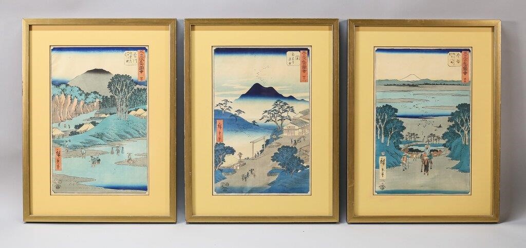 Appraisal: Utagawa Hiroshige Japanese - Three Japanese woodblock prints from Famous