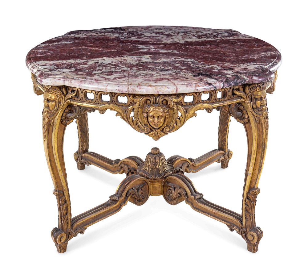 Appraisal: A Louis XV Style Giltwood Marble-Top Center Table A Louis