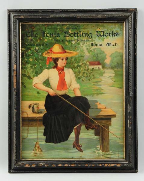 Appraisal: Early Ionia Bottling Works Framed Sign This circa Ionia Bottling