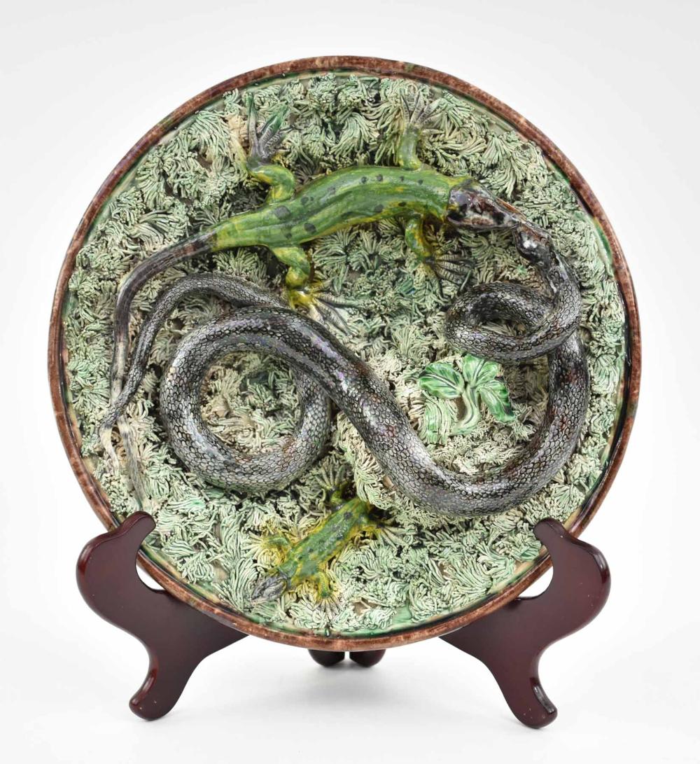 Appraisal: PORTUGUESE PALISSY CIRCULAR PLATTERThe underside impressed with three-letter monogram of