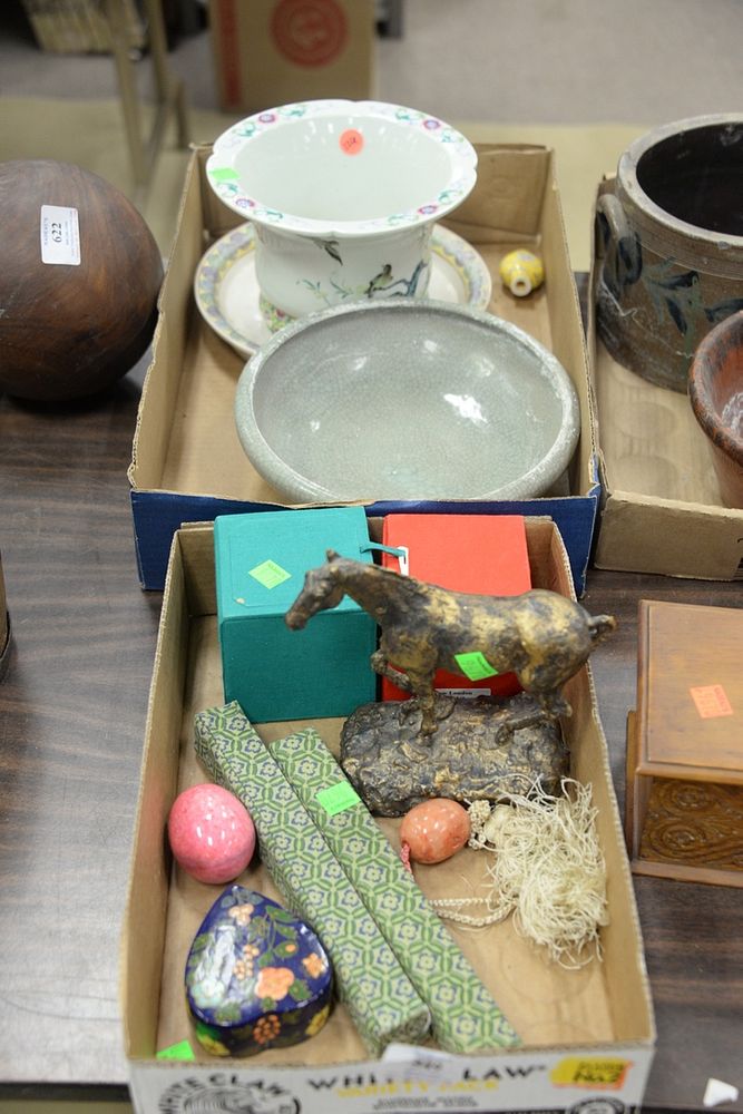 Appraisal: Two Tray Lots with chinese porcelain crackle glaze bowl etc