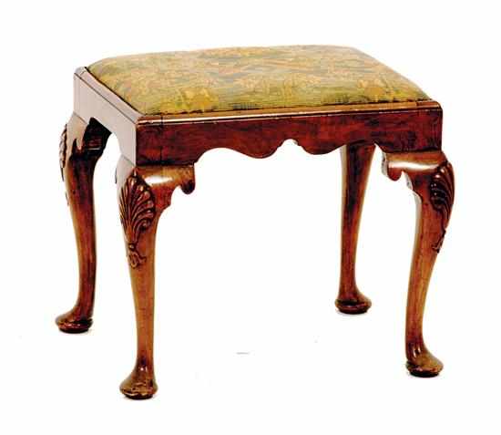 Appraisal: Queen Anne style mahogany footstool early th century rectangular upholstered