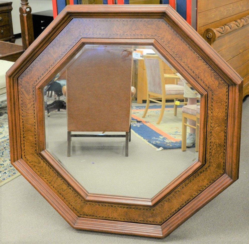 Appraisal: Burlwood inlaid Octagon mirror dia Burlwood inlaid Octagon mirror dia