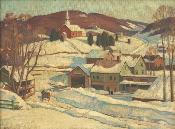 Appraisal: R MCGUIRE AMERICAN TH CENTURY x Snowy village scene with