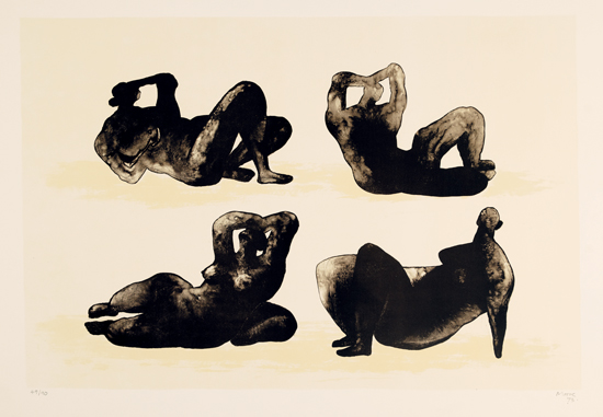 Appraisal: HENRY MOORE Four Reclining Figures Color lithograph x mm x