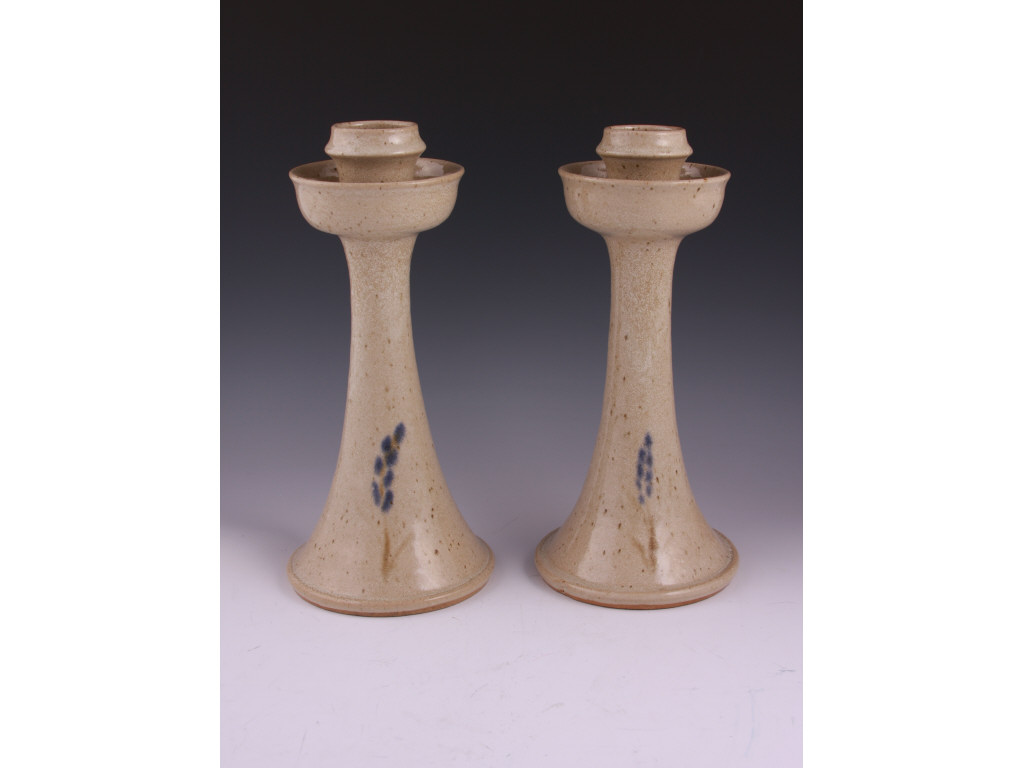 Appraisal: NC Pottery Jugtown Candlesticks stoneware with ash white glaze and