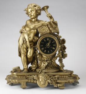 Appraisal: French Neoclassical style figural mantel clock h French Neoclassical style