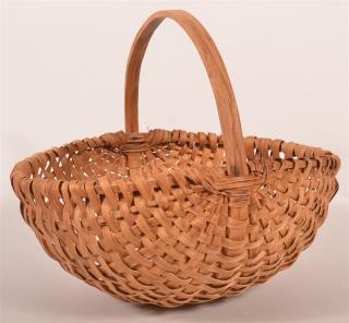 Appraisal: th C Woven Oak Splint Harvest Basket th C Woven