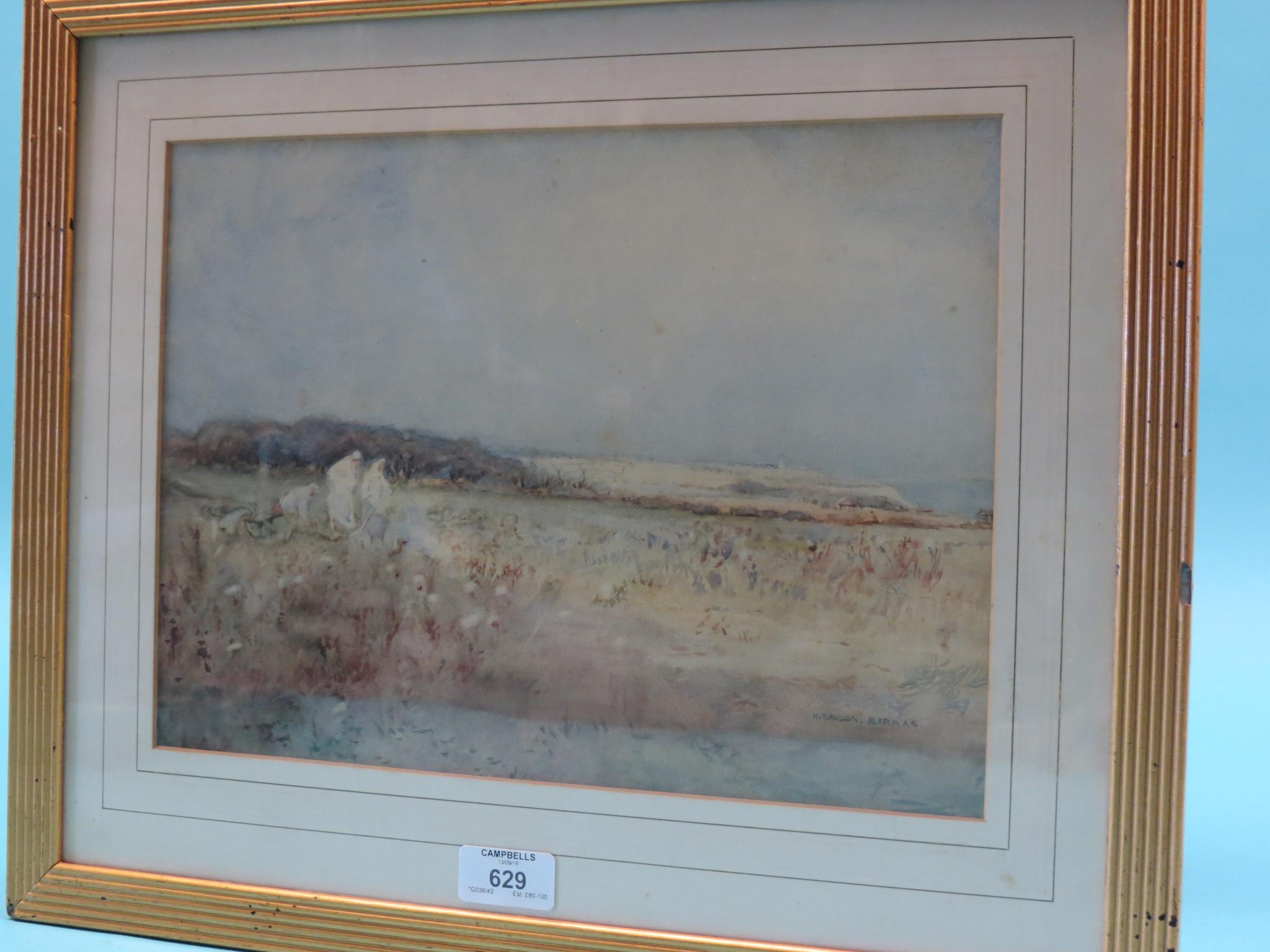 Appraisal: H Dawson Barkas - watercolour panoramic view with foreground figures