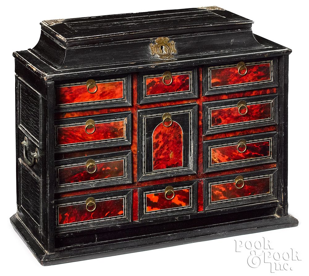 Appraisal: Continental ebonized dressing cabinet th c wi Continental ebonized dressing