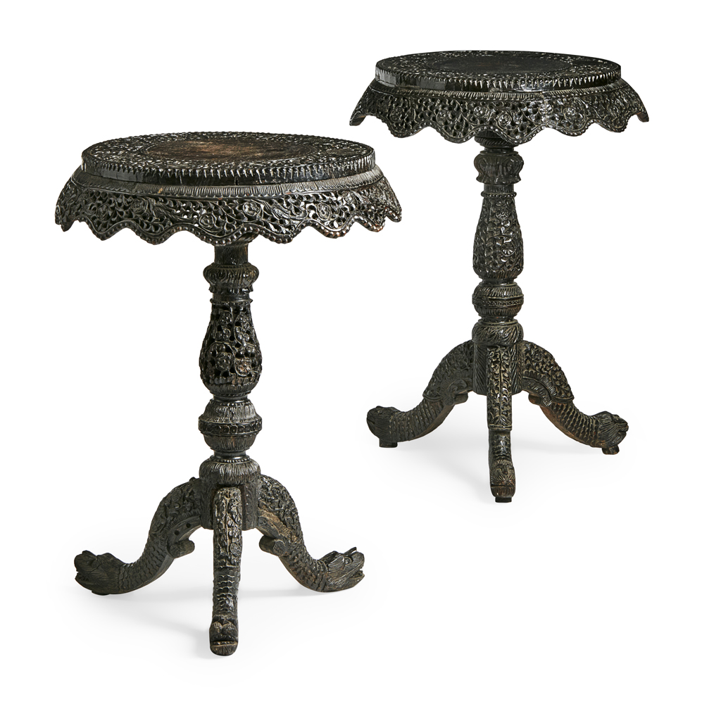 Appraisal: NEAR PAIR OF INDIAN CARVED HARDWOOD TABLES TH CENTURY the