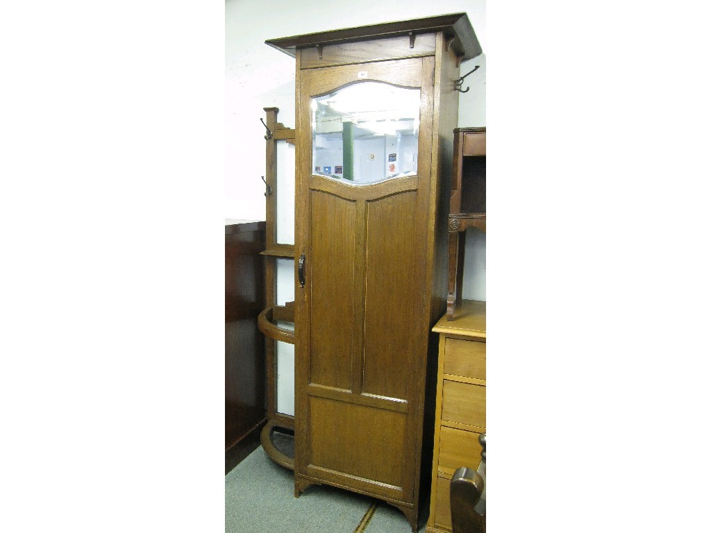 Appraisal: Oak mirror door hall robe stick stand