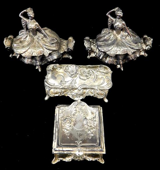 Appraisal: Four Art Nouveau silver plate jewelry caskets pair WB Mfg