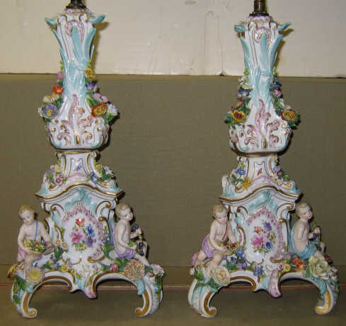 Appraisal: PAIR OF MEISSEN PORCELAIN STANDS Rococo style each two-part triangular