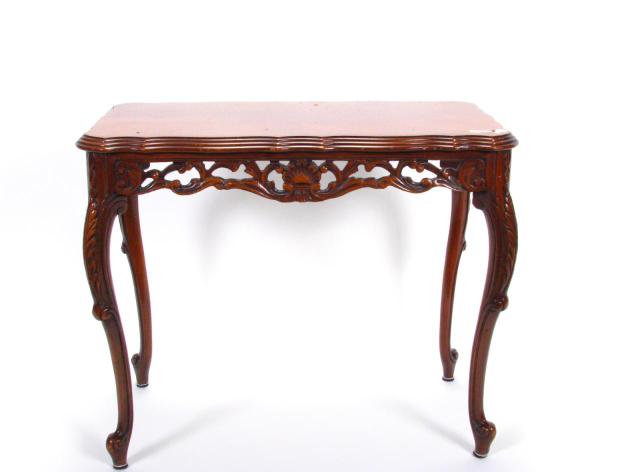 Appraisal: Inlaid French Style Side Table with reticulated carved apron