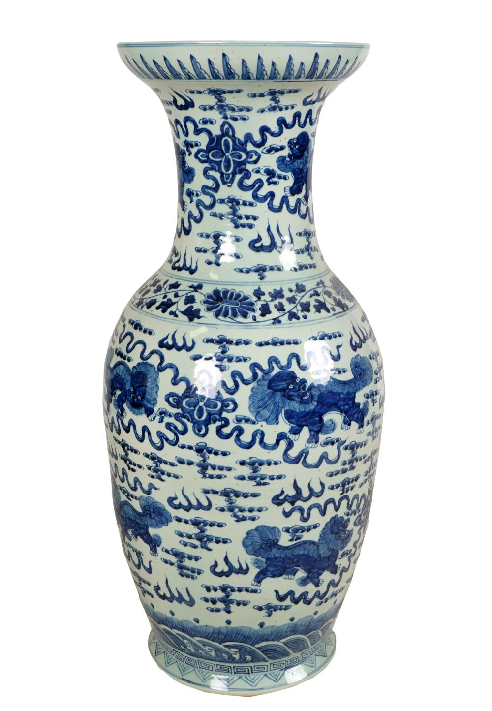 Appraisal: BLUE WHITE CHINESE PORCELAIN TEMPLE VASECondition not drilled inches diameter