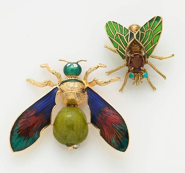 Appraisal: Two enamel fly brooches France and Italy French assay mark